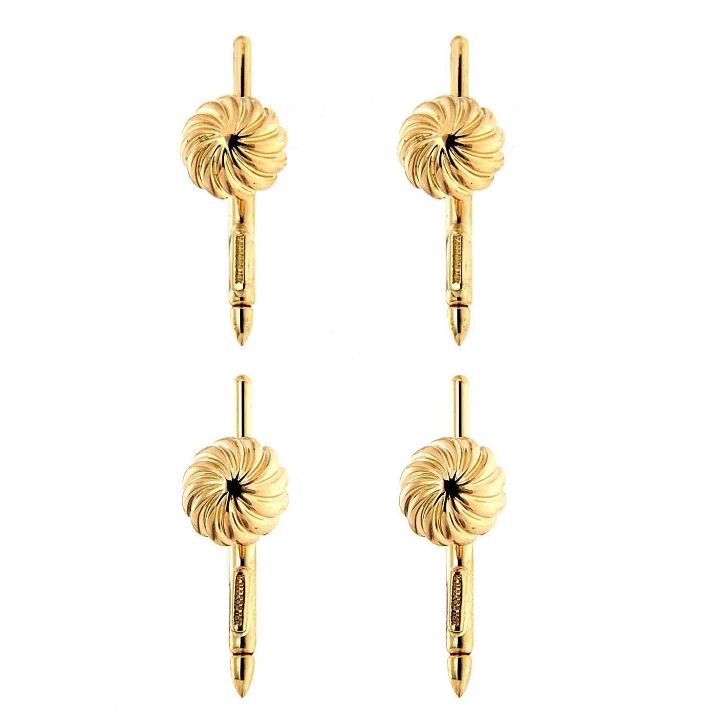 Valentin Magro Set of Four Gold Fluted Swirl Shirt Studs 