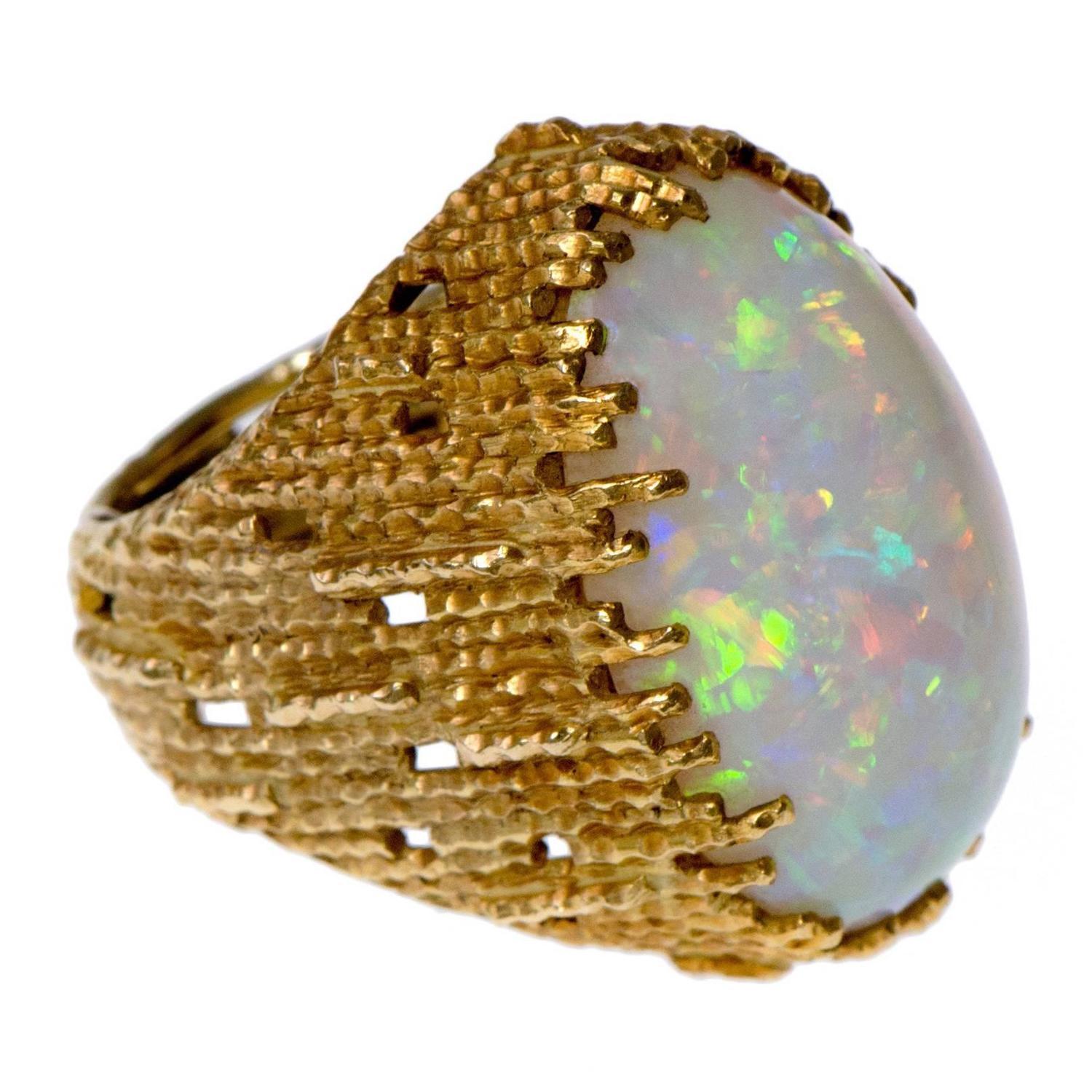1970s Andrew Grima Opal Textured Gold Cocktail Ring For Sale at 1stdibs