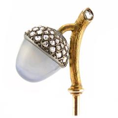 Fabergé August Holmström Antique Carved Moonstone Gold Acorn Hat Pin