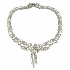 Retro 1960s Diamond Platinum Necklace with Removable Pendant and Brooch