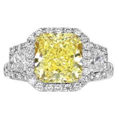 3.77 Carat Canary Diamond Gold Platinum Ring