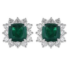 2.39 Carat Emerald Diamond Gold Cluster Earrings