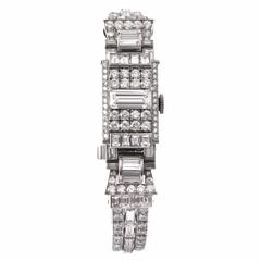 Omega Lady's Platinum Diamond Covered Wristwatch