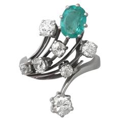 1.29 Ct Emerald and 2.02 Ct Diamond, 18 k White Gold Dress Ring - Vintage 9