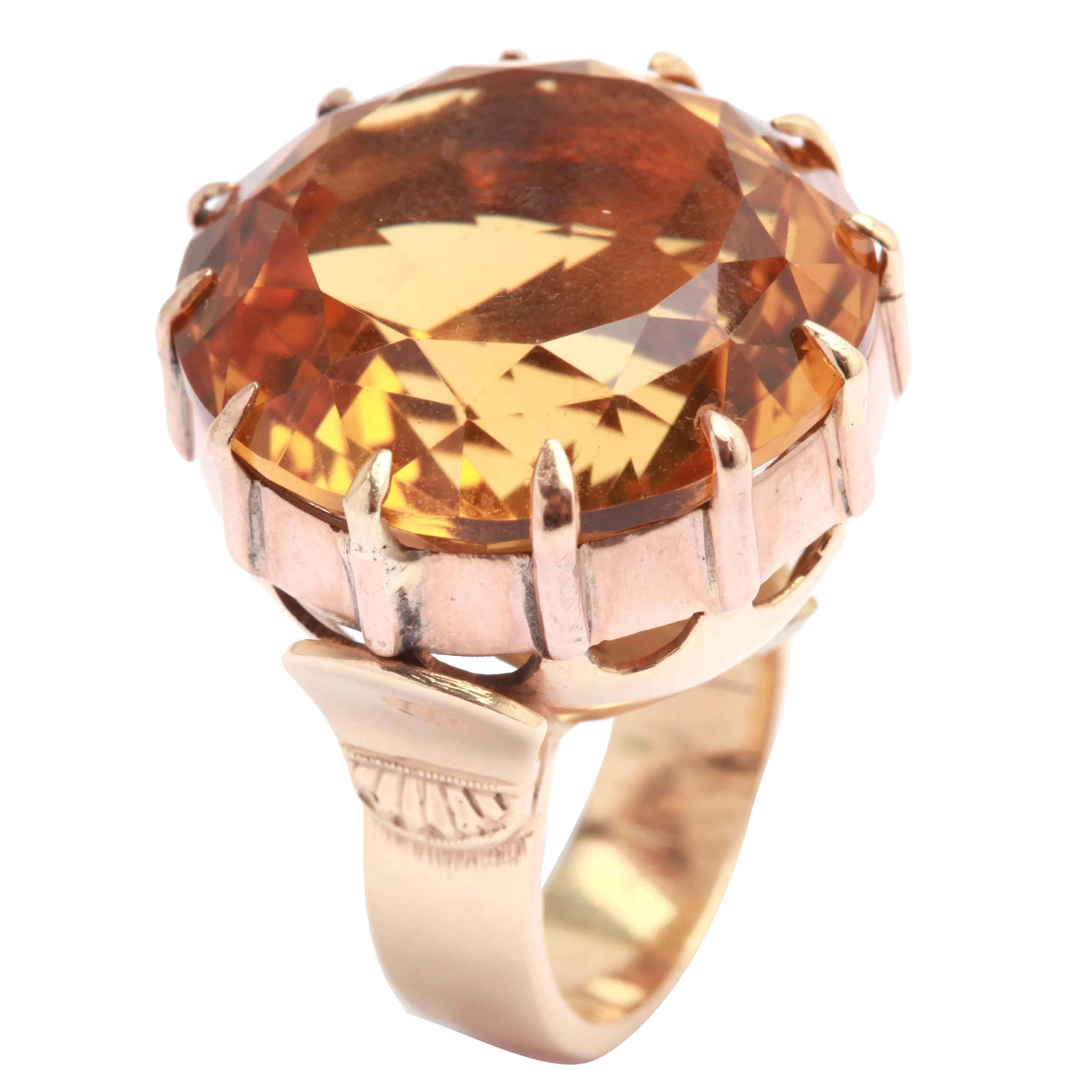 Bague rétro en or et citrine en vente