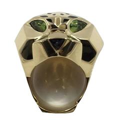 Cartier Panthere Lacquer Onyx Peridot Gold Ring