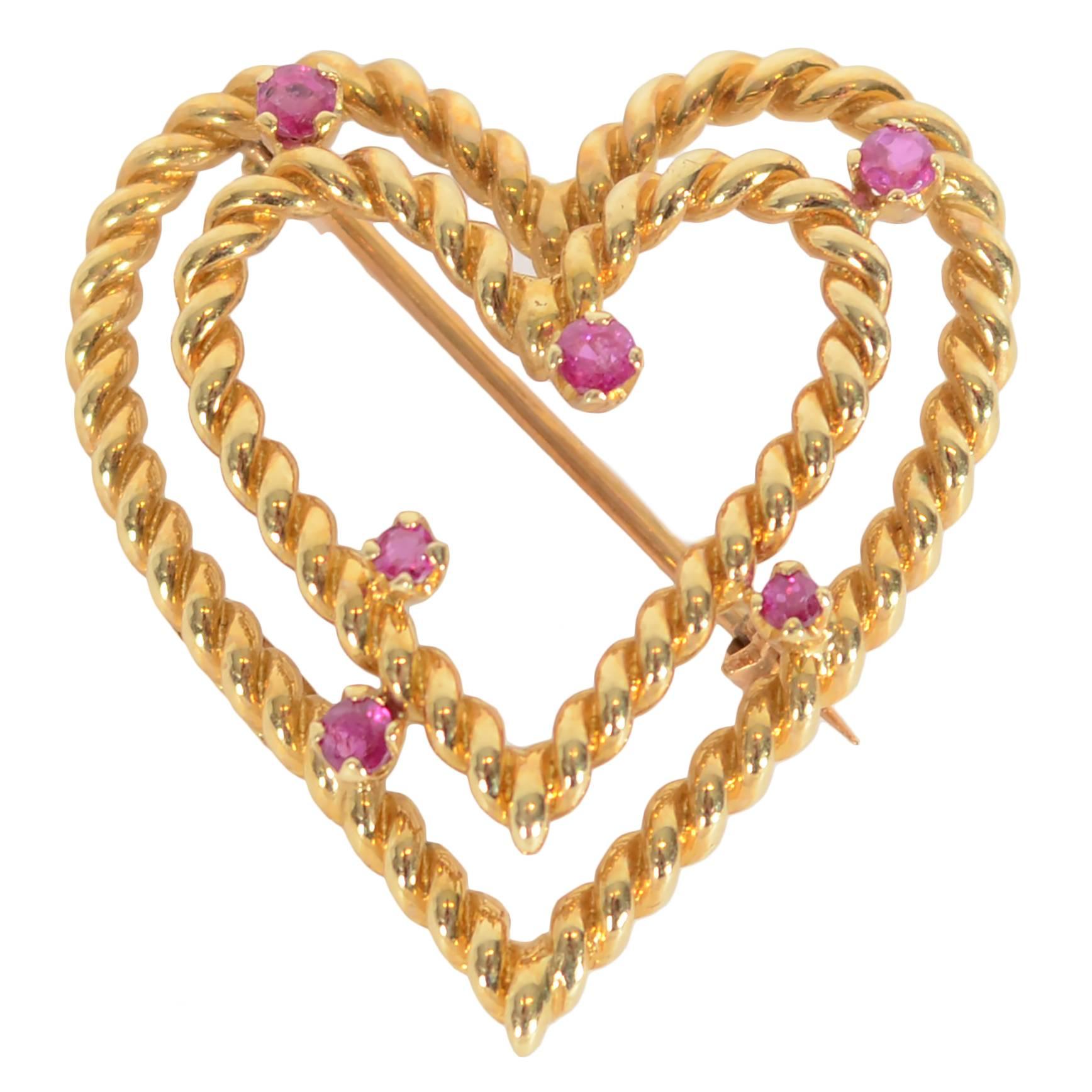 Tiffany & Co. Ruby Gold Heart Brooch