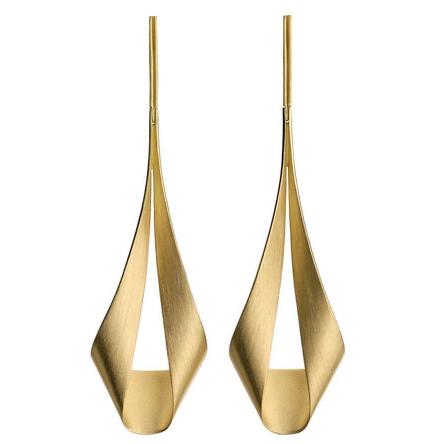 Antonio Bernardo Matte Gold Dangling Ribbon Earrings