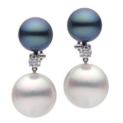 Two-Tone Pearls Diamond Gold Earrings