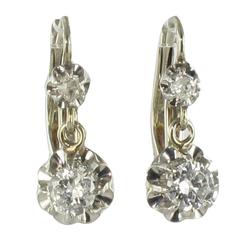 1930s French Diamond Gold Dangle Earrings 