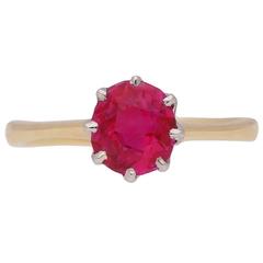 1950s Burmese Natural Unenhanced Ruby Gold Platinum Engagement Ring 11