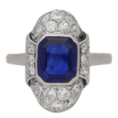 Art Deco Natural Sapphire Diamond Platinum Ring