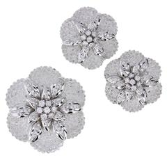 Sabbadini Rock Crystal Diamond Gold Brooch Earrings Demi-Parure 11