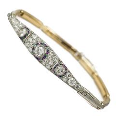 Edwardian  Gemstone Diamond Gold Platinum Bracelet