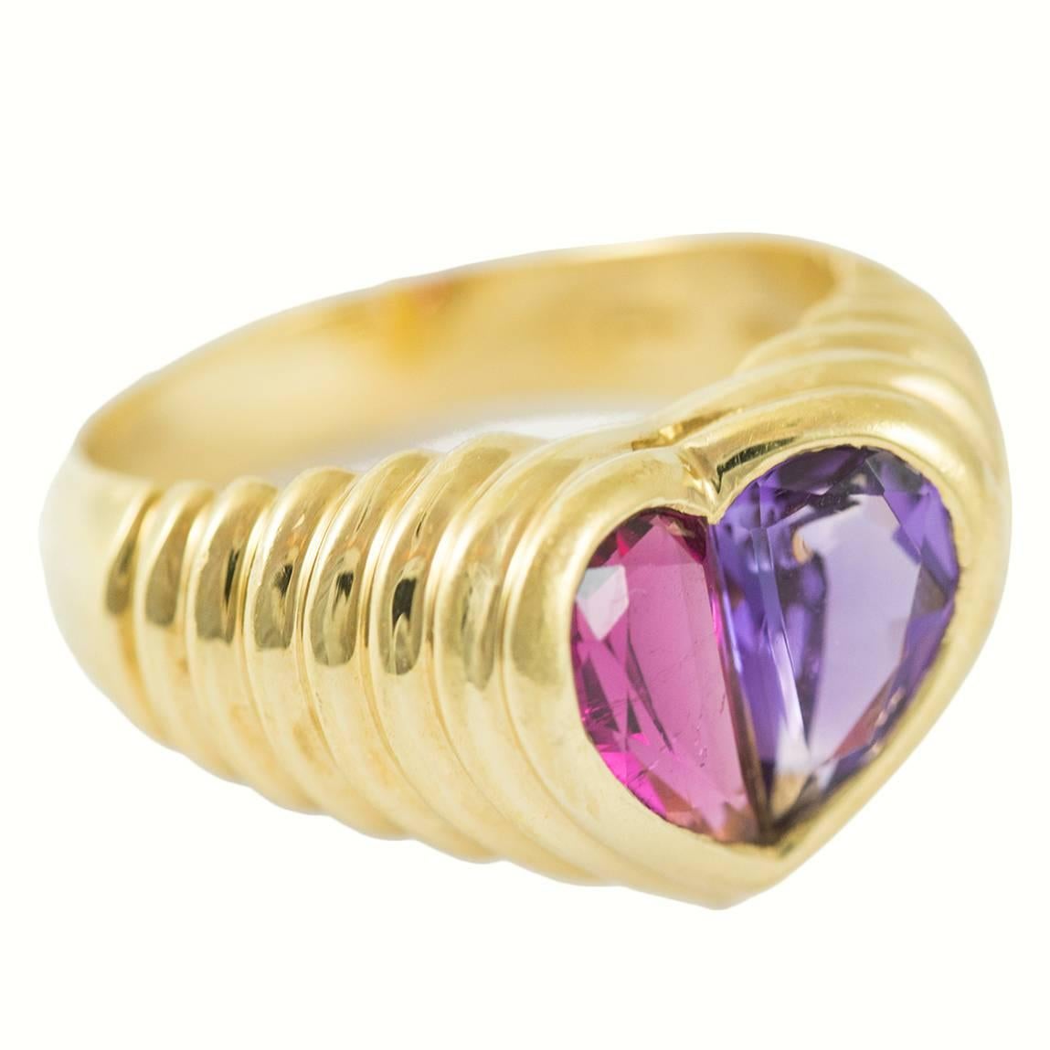 Bulgari Amethyst Tourmaline Gold Heart Ring