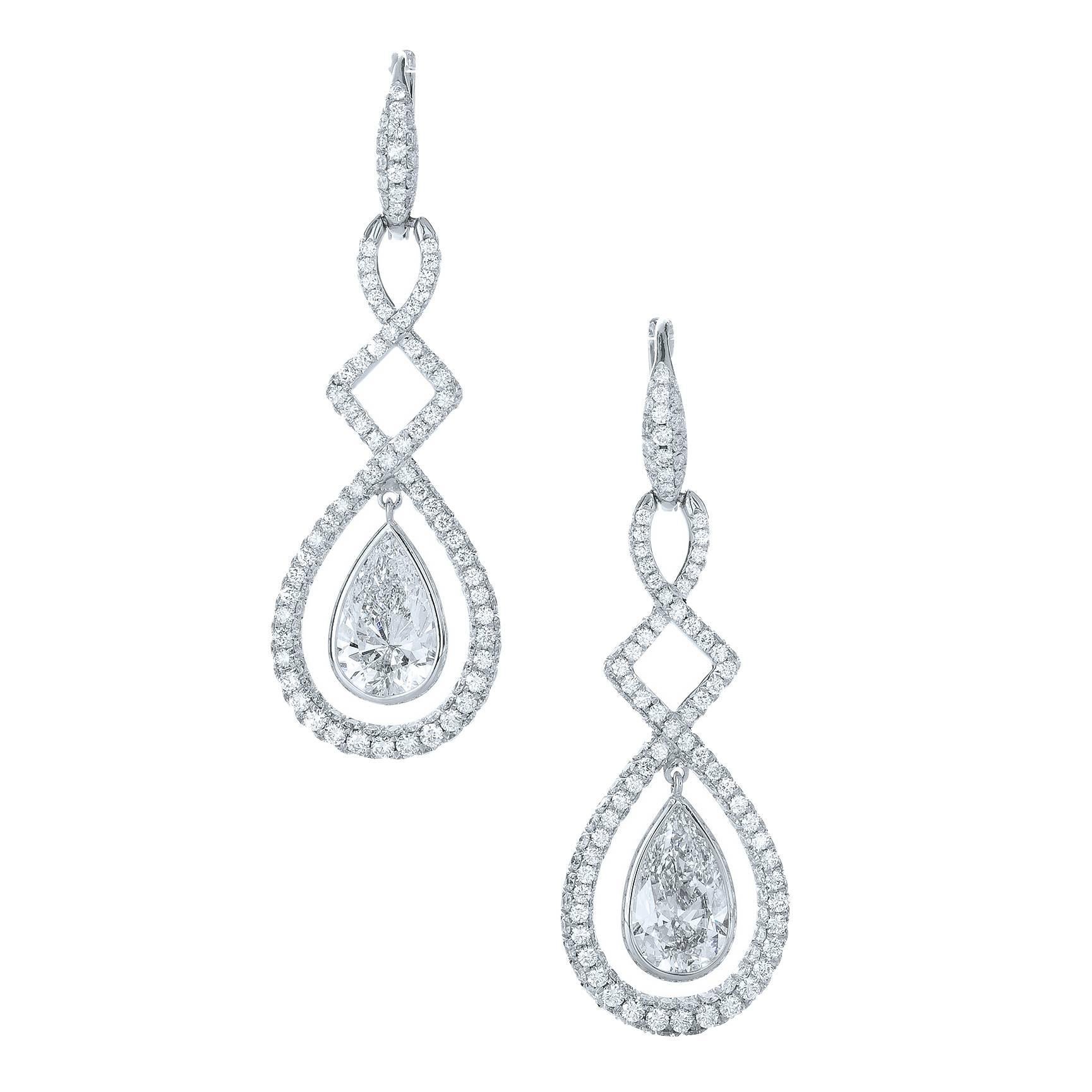 Kwiat Legacy GIA Cert Pear Shaped Diamond Gold Earrings  For Sale