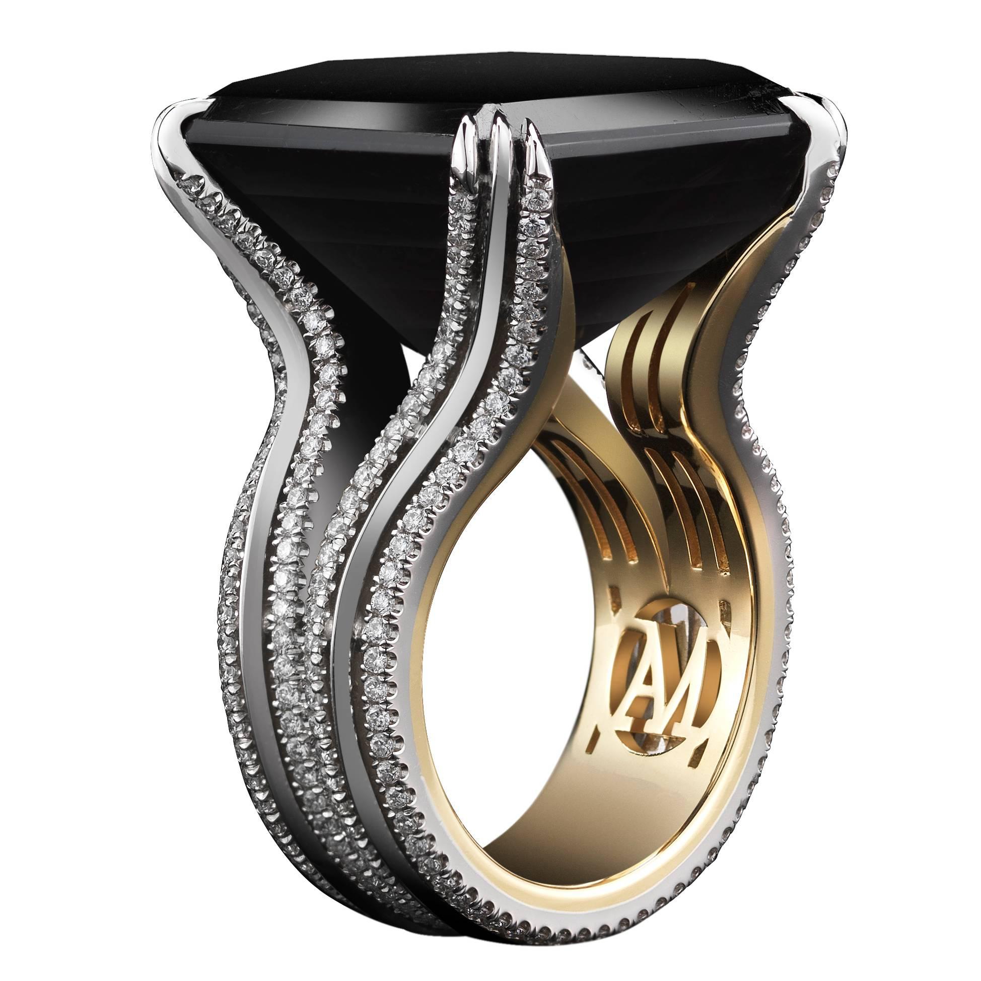 Asscher Cut Black Tourmaline Ring ( Special Order , size 10.5 )
