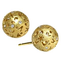 Barbara Heinrich Whimsical Diamond Gold  Milky Way Stud Earrings