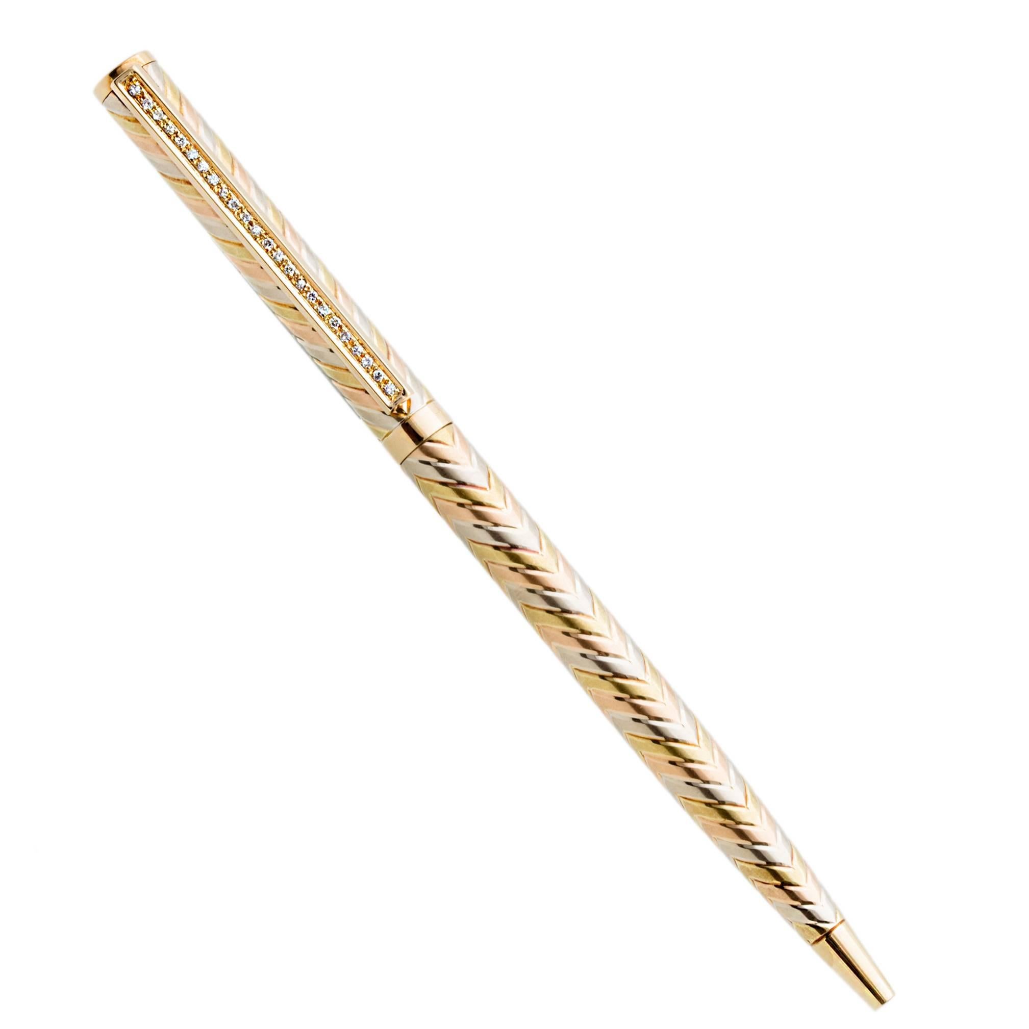 Solid Tricolor Gold Pen with Diamonds For Sale