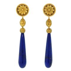 Vintage Lapis and Gold Drop Earrings