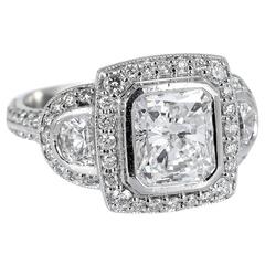 2.11 Carat GIA Cert Color Radiant Diamond Platinum Ring