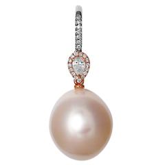 South Sea Pearl Pink Diamond Gold Drop Earrings