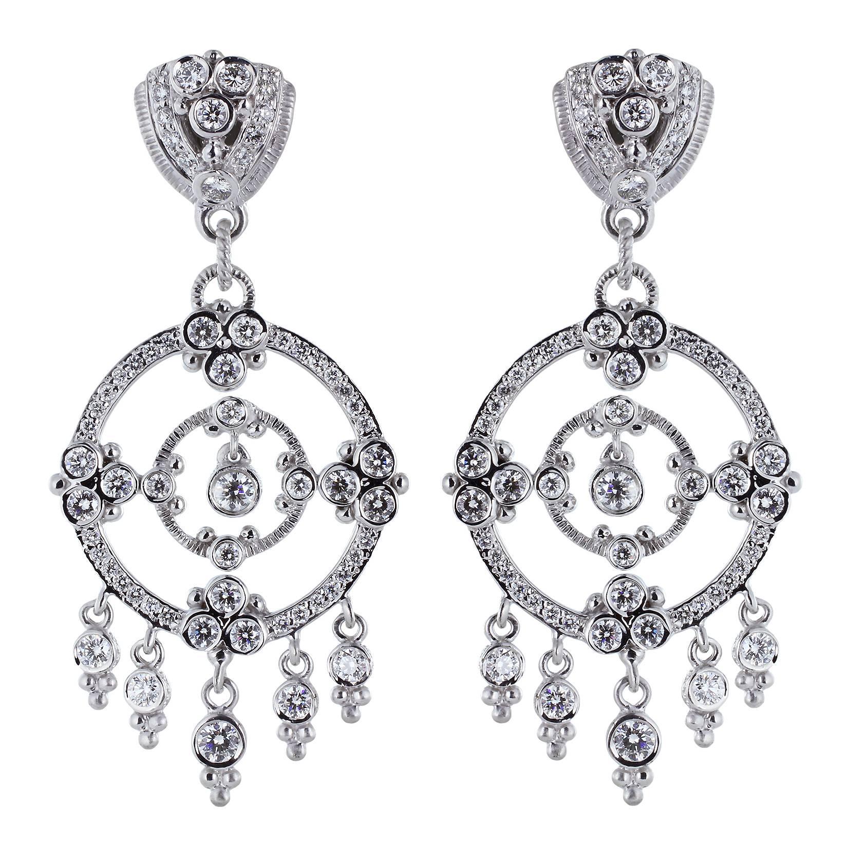 5.25 Carats Round Brilliant Cut Diamond Gold Chandelier Earrings For Sale