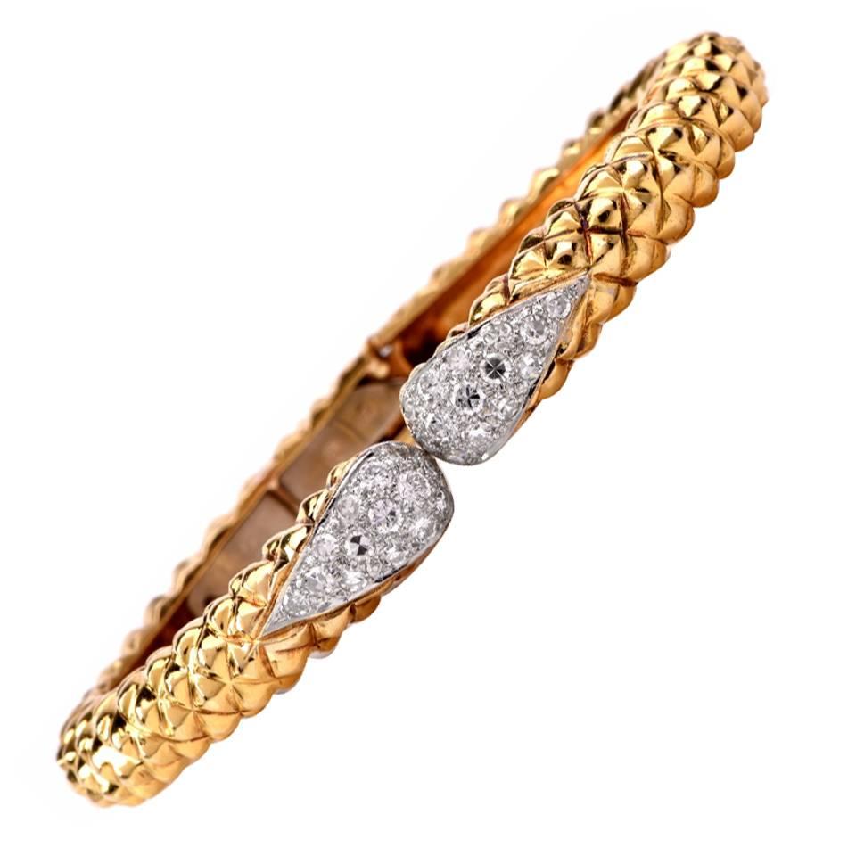 Modern Diamond Gold Cuff Bangle Bracelet