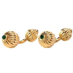 Fluted Gold Cabochon  Emerald Cufflinks