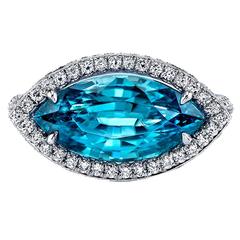 Blue Zircon Diamond Gold Ring