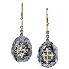 Diamond Silver Patina Gold Earrings 