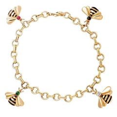 Cartier Emerald Ruby Sapphire Diamond Gold Bumble Bee Charm Bracelet