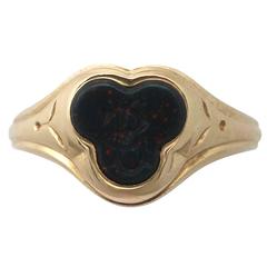 Bloodstone and 15k Yellow Gold Gent's Signet Ring - Antique Circa 1910