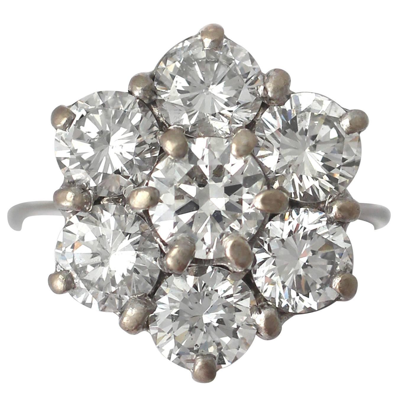 3.02Ct Diamond and 18k White Gold Cluster Ring - Vintage Circa 1970