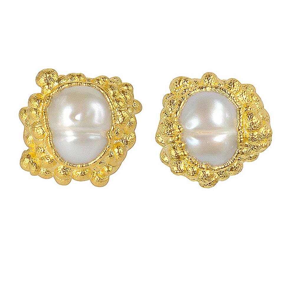 Milena Kovanovic Freshwater Pearl Gold Vermeil Silver Stud Earrings