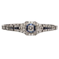 Art Deco Blue Sapphire Diamond Platinum Bracelet