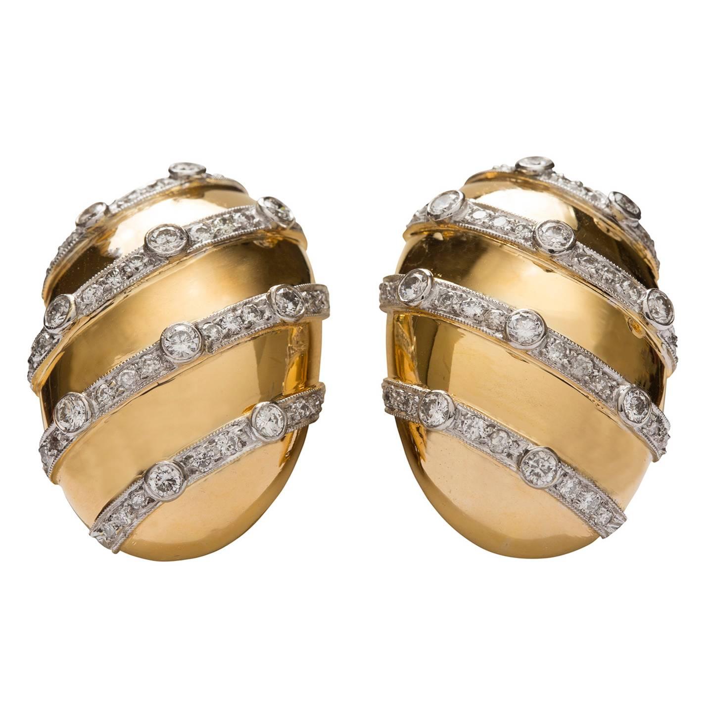 Diamond Gold Platinum Earrings For Sale