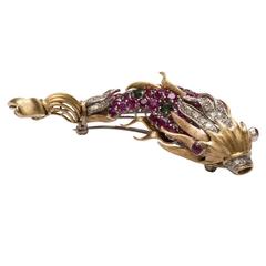 Rubelite Tourmaline Diamond Gold Fish Brooch 4