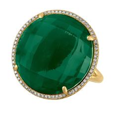 Doublet White Topaz Green Agate Diamond Gold Ring