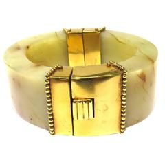 Powerful Edgy Marble High Karat Gold Hinged Bangle Bracelet
