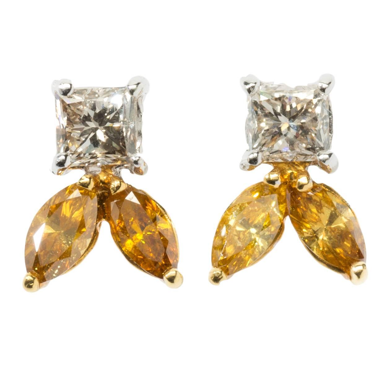 Diamond Gold Stud Earrings For Sale