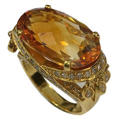 Cognac Citrine Diamond Gold Ring