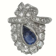 Art Deco Sapphire and Diamond Cocktail Ring Set in Platinum