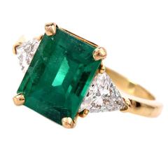3.30 Carat GIA Cert Colombian Emerald Diamond Gold Engagement Ring 4