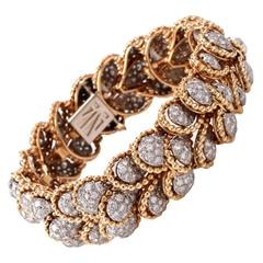 1960s Pave Diamond Gold Rope Bracelet