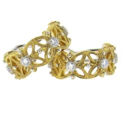Buccellati Two Tone Gold Diamond Hoop Earrings 7