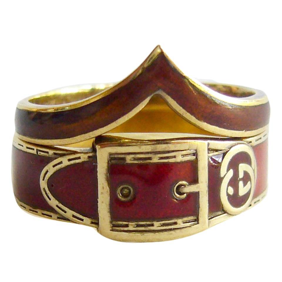 Gucci Enamel Gold Stacking Buckle Rings