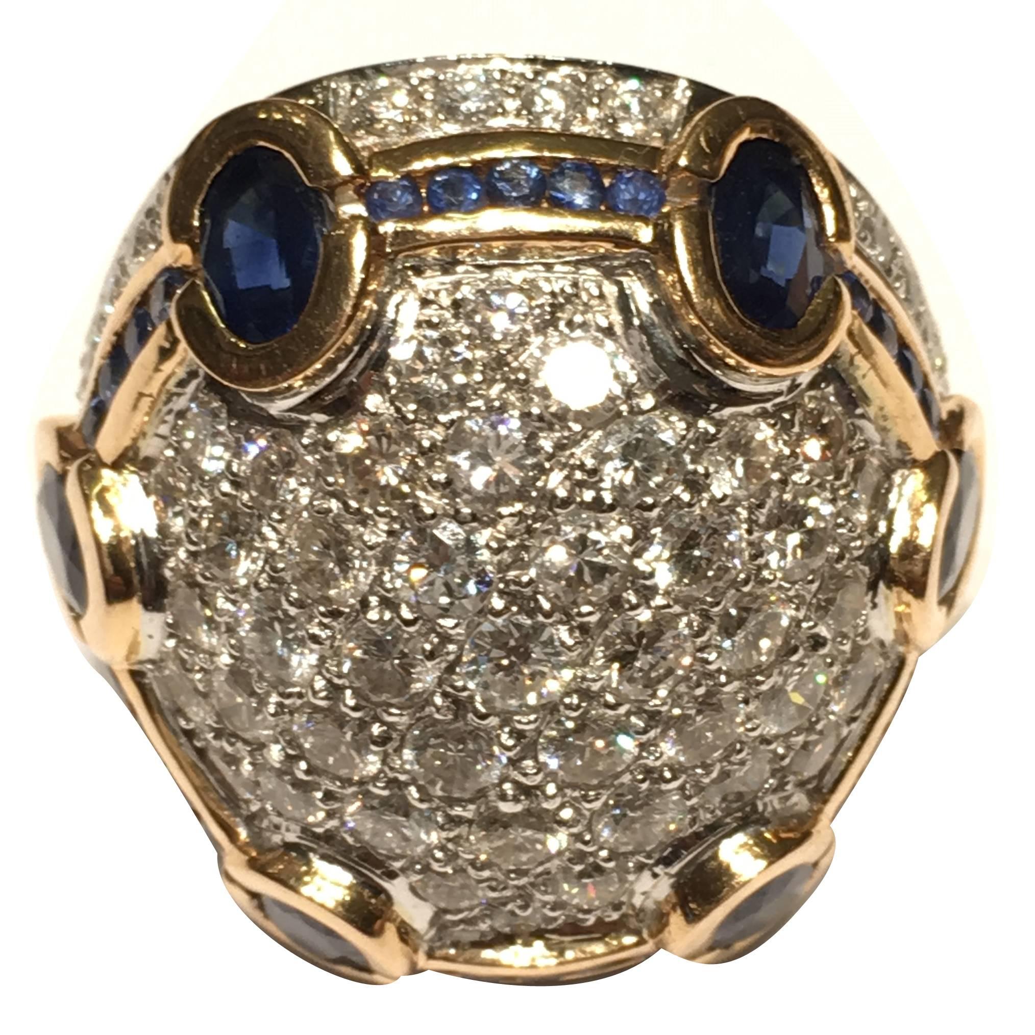 Bombay Pave Sapphire Diamond Two Color Gold Ring