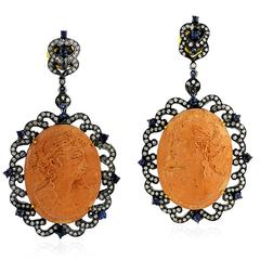 Cameo Blue Sapphire Diamond Earrings 5