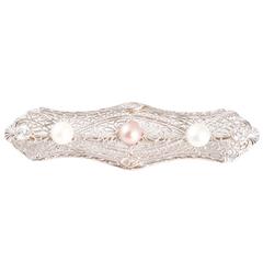 Natural Pearl, with GIA certificate, Diamond and White Gold Brooch